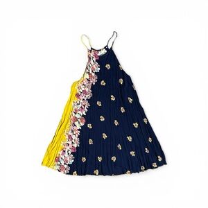Free People Intimate Navy & Yellow Floral Halter Sundress Large